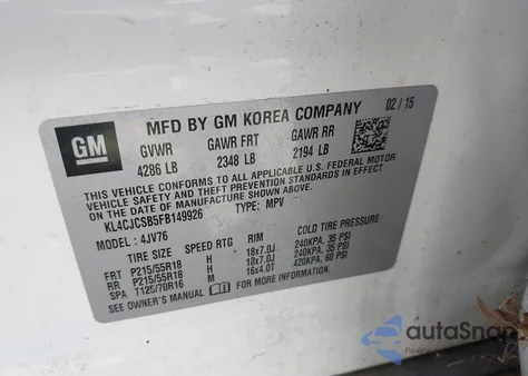 2015 Buick Encore Leather from USA, damaged, VIN KL4CJCSB5FB149926